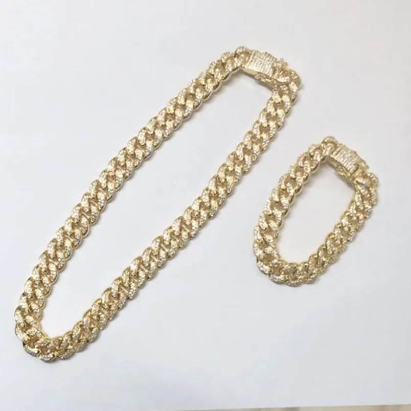 12 mm Iced Out Zirkon Cubaanse kettingketting Hip Hop Jewelry Gold Silver One Set CZ Clasp Heren ketting Link 18-28inch 236o