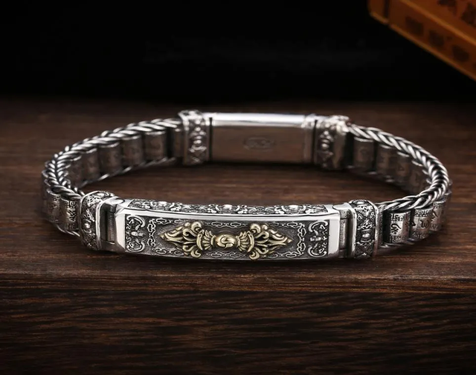 Nouveau bracelet en argent pour Men039S Personnalité Style rétro rétro créatif à main sixcharacter mantra baril Chaîne pour boyfrien7762691