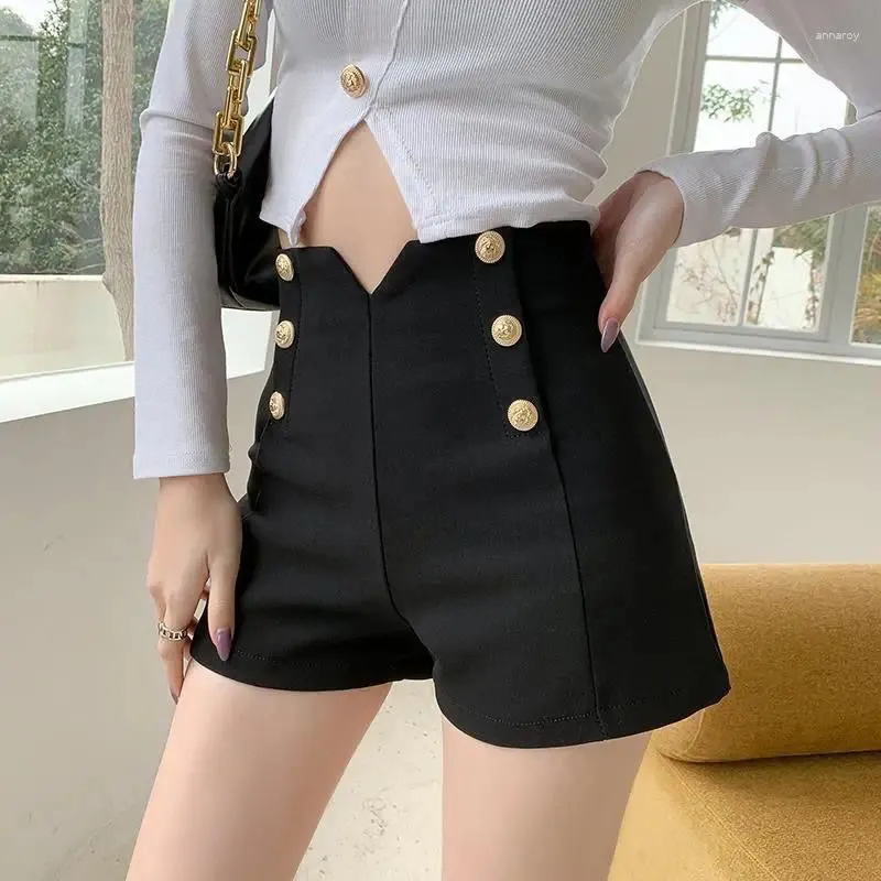 Women's Shorts England Style Black Suit 2024 High-waisted Sexy Pants Summer Plus Size Mini Double-breasted Short