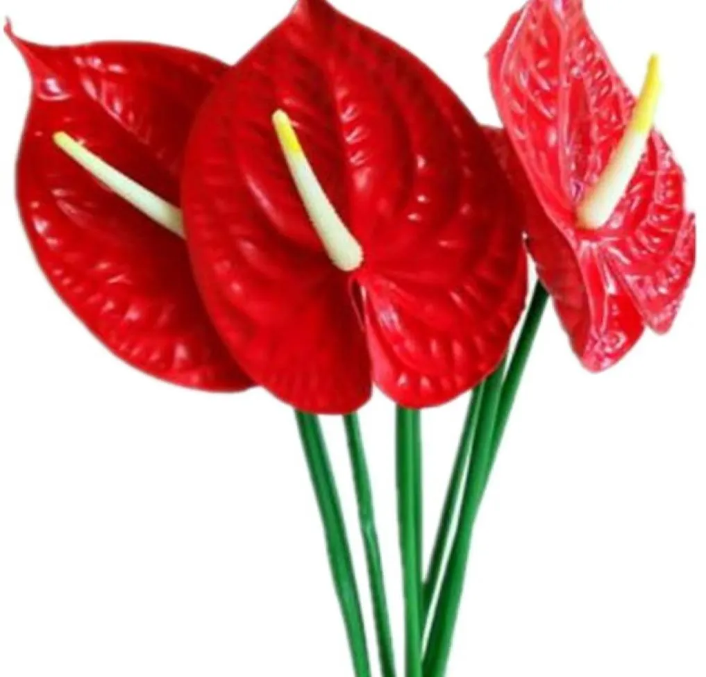 Piece Red Color Plastic Anthurium Flor Artificial Lily Flowers para Festa de Natal Decoração Floral Decoration1882324