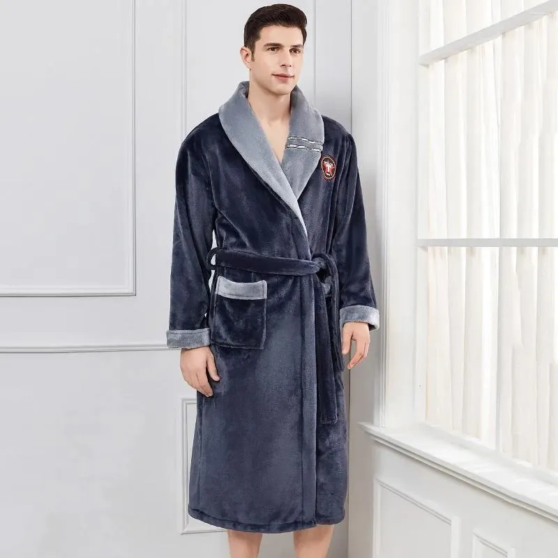 Women's Sleepwear Plus Size 3XL 4XL Men Flannel Robe Thick Warm Long Bathrobe Nightgown Winter Coral Fleece Casual Nightwear Home Wear