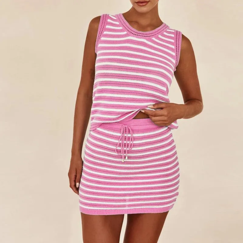 Abiti da lavoro Hirigin Women Women Summer Summer Signi Outfit Stripe Toppe senza maniche a maniche.