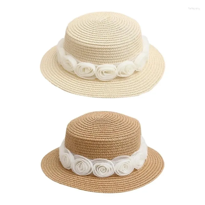 Brede rand hoeden witte camellia panama hoed handgemaakt voor verkleed sunhat slijtage feest hoofddeksels eenvoudige zomer zonnebrandcrème rietje