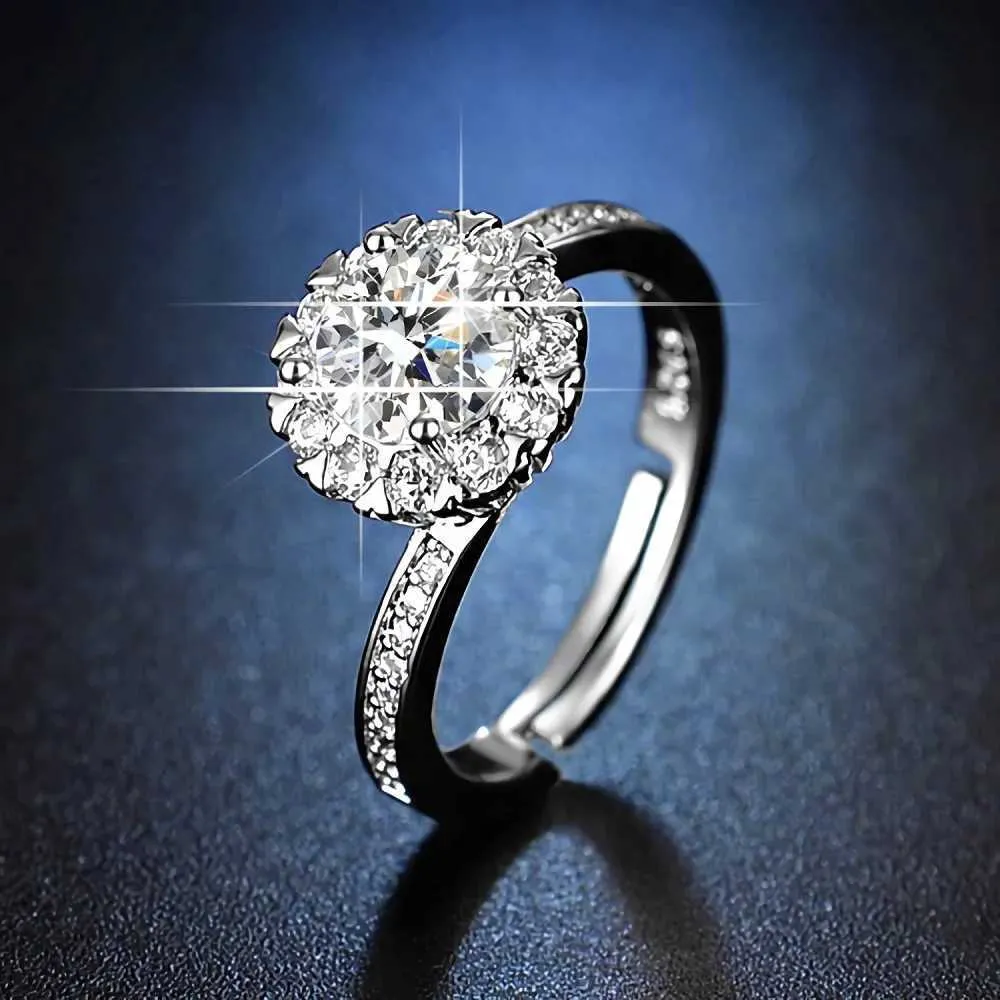 Cluster Rings Charm 925 Серебряный серебряный сияющий кристалл для женщин регулируемые модные свадебные украшения подарки на день рождения H240504