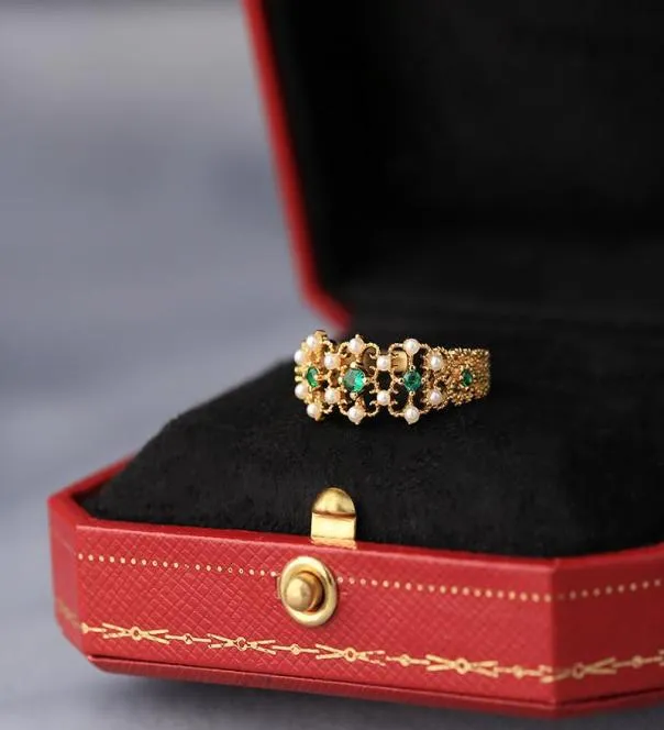 Cluster Anneaux Vintage Green Zircon Pearl Gold For Woman Bride Wedding Luxury Fashion Knuckle Ring Femme Bijoux Anniversaire Cadeaux 2081957