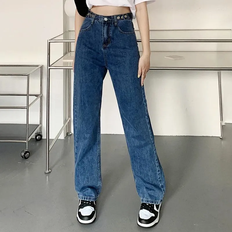 Jeans féminins mode petit ami baggy femme vêtements filles streetwear pantalon féminin dames souchy bleu haut taille pantalon denim droit