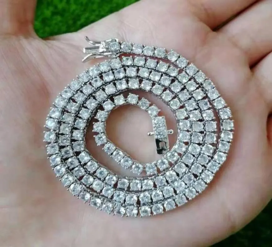 16 18 20 22 24 Zoll 3 mm vereiste Ketten Halsketten Fow Männer Frauen Luxusdesigner Bling Diamond Halskette Gold Silber Tennis Kette 6392611