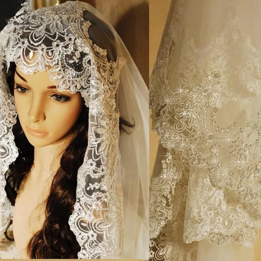 Bridal Veils Real POS White Ivory Cathedral Weselna Washing 3M z grzebieniami koraliki koraliki Mantilla Akcesoria Veu de Noiva 269W