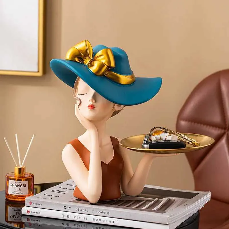 Objets décoratifs Figurines Modern Girl Statue Makeup Organisateur Ornements Home Decor Crafts Vase Resin Ornaments Clé Snacks Candy Candy Rangement Tray Gift T240506