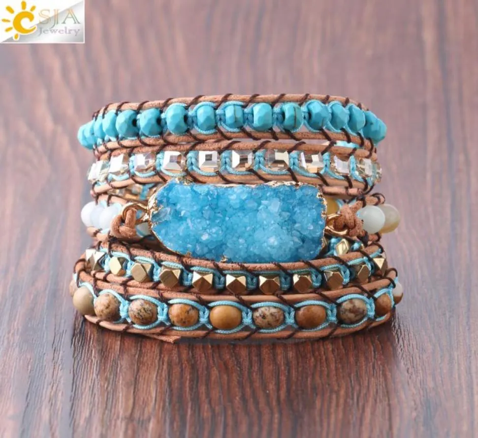 CSJA Natural Gemstone Bracelet Druse Druzy Geode Stone Slice Jewellery for Women 5 Strands Wrap Bracelets Fashion Boho Fine Jewelr7510908