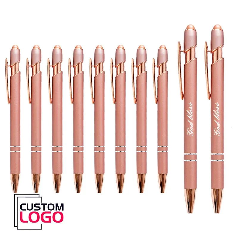 10pcslot negocio personalizado Simple Metal Rose Gold Bole Pens Publicidad Publicidad personalizada Patricato de papeles escolares Al por mayor 240430