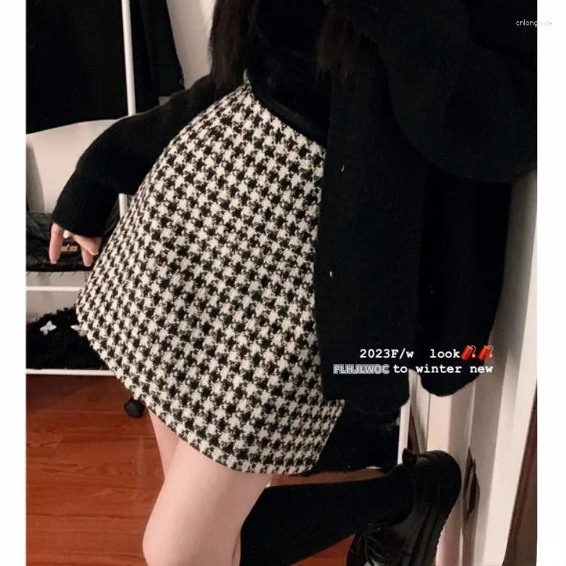 Rokken jaar date meisjes vrouw retro vintage plaid flhjlwoc ontwerp hoge taille eenstap wollen doek schattige mini rok