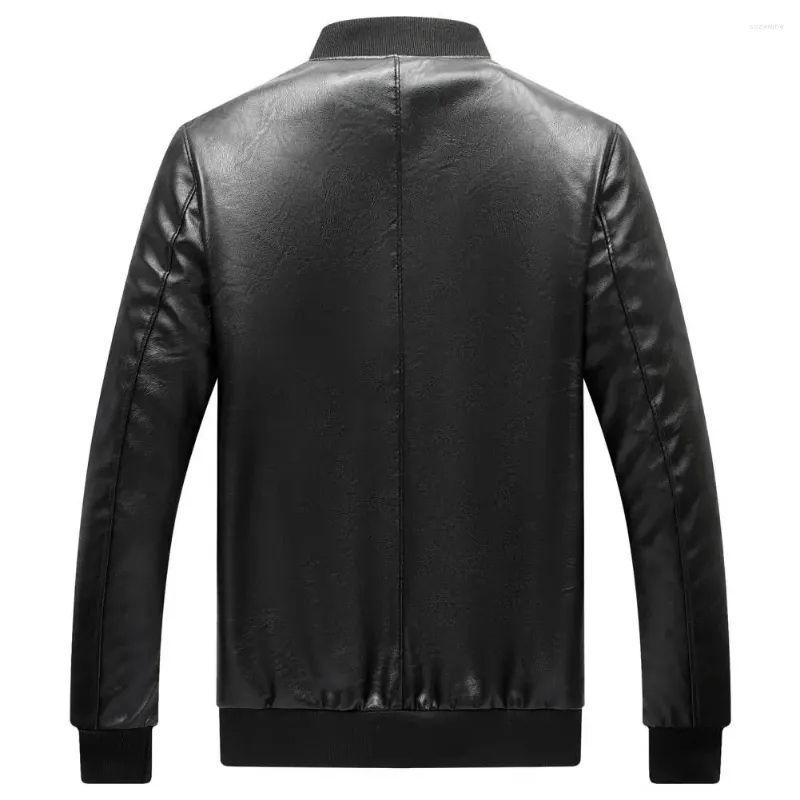 Jackets masculinos Men stand colar jaqueta elegante bolso de couro falso de couro quente ajuste regular para inverno de outono