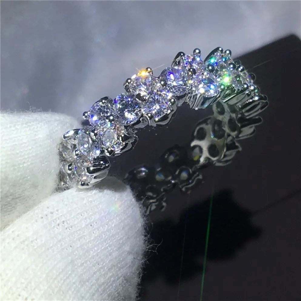 Victoria wieck anel completo redondo 4mm 5a Crystal de zircão 925 Sterling Silver Engagement Banding Banding para mulheres Presente de jóias 2592