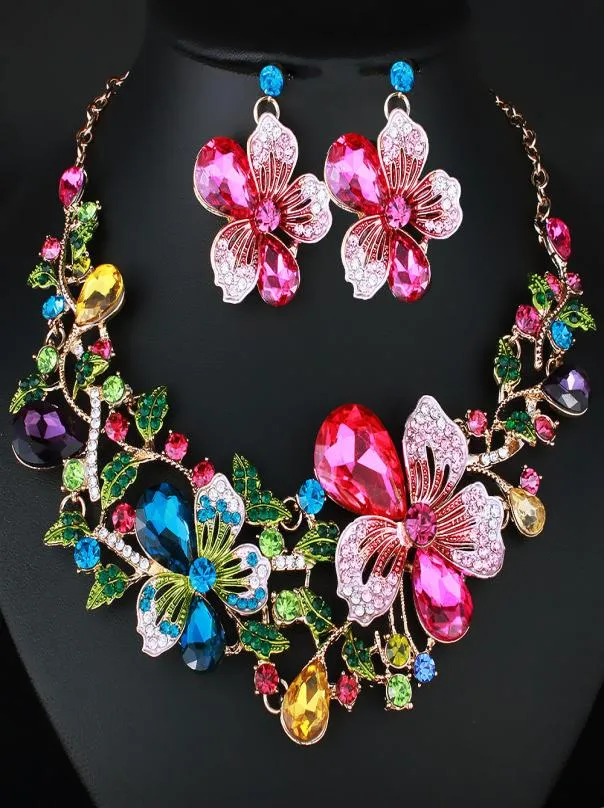Fashion Wedding Jewelry Color Crystal Rhinestones Necklace Earrings set for Women Dubai Bridal Jewelry sets CX2008139412169