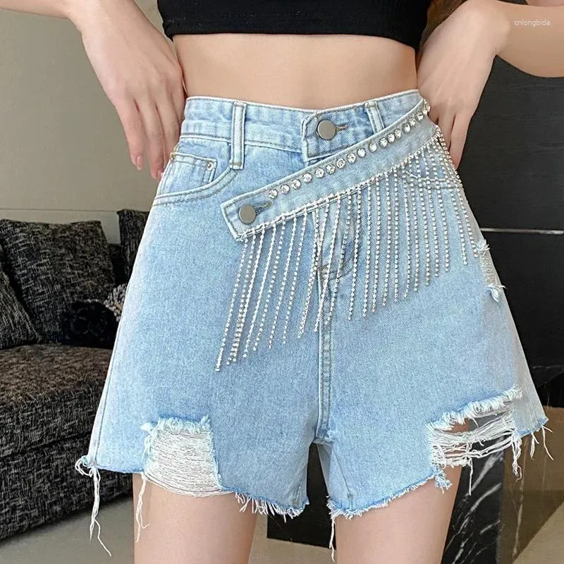 Frauenshorts Sommer Ripped Jeans Kurzer Femme High Taille Quasten Y2K lässige Unterteile für Damen Denim Clothing Fashion