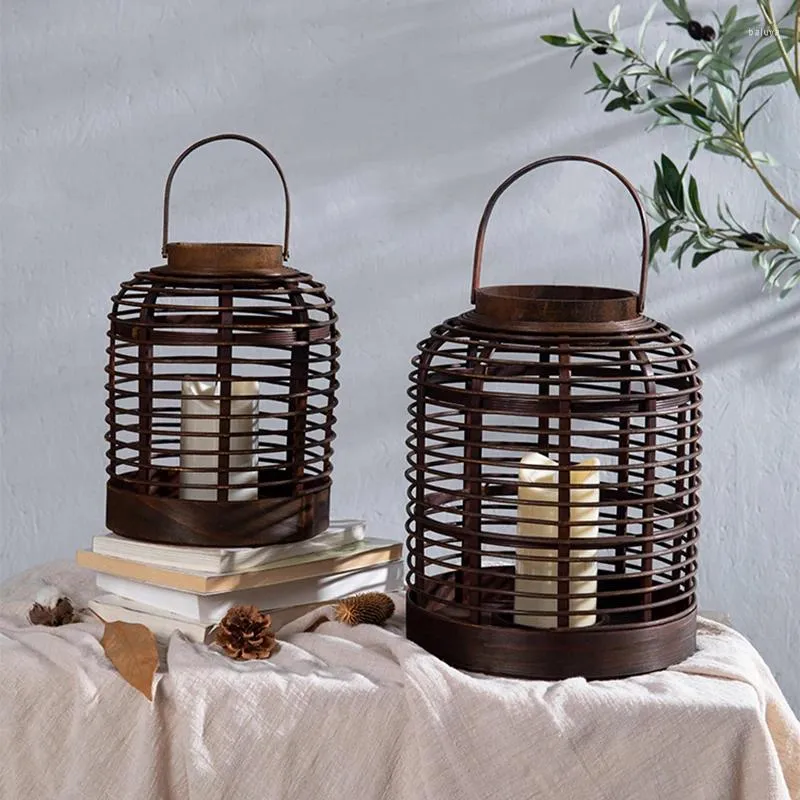 Candele Candele Nordic Vintage Porta di bambù Vintage Antique Lantern Rustic Wedding Decoration Accessori per la casa Porta Bougie Room Forniture Ah50zt