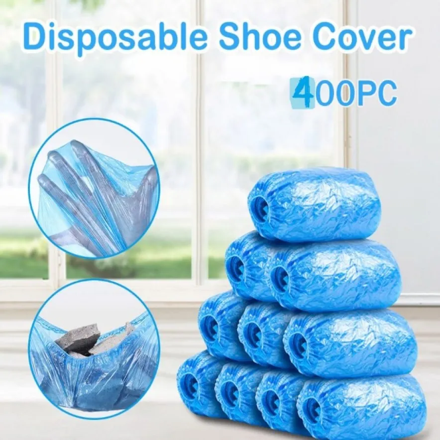 400PCS Waterproof Boot Covers Plastic Disposable Shoe Covers Elastic Protective Homes Overshoes Anti Slip Home Tools A40 2854