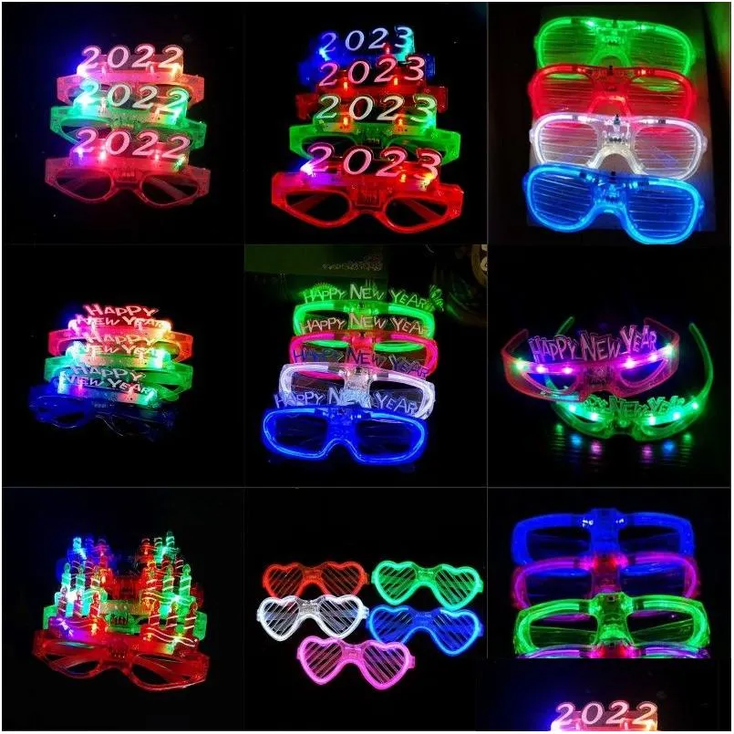 Andere festliche Partyvorräte LED -Brille leuchten im dunklen Halloween Weihnachten Hochzeitskarneval Geburtstagsprops Accessoire Neon Flash Dhrly