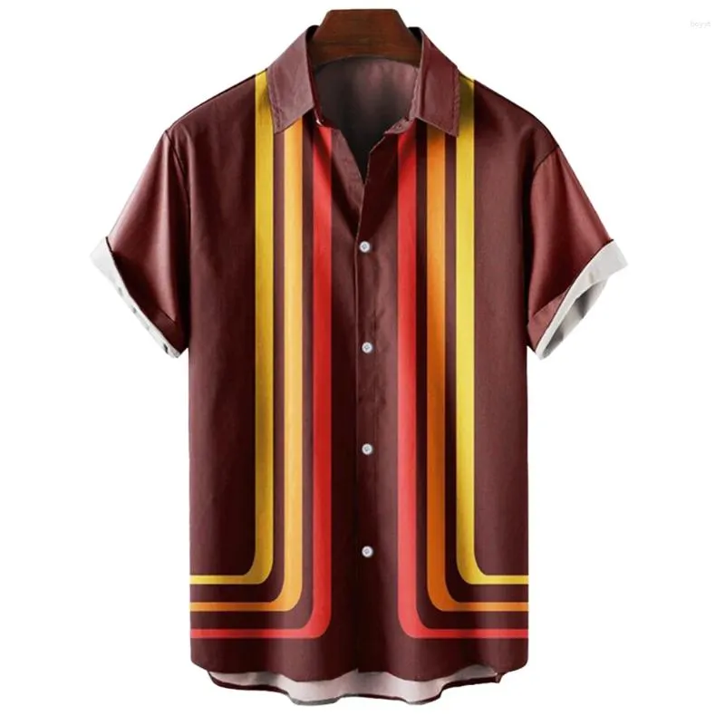 Herren lässige Hemden Herren Vintage Sommer Übergroßer Streifen Kurzarm Hemd Bluse Hagart Button Down Tops Strand Männer