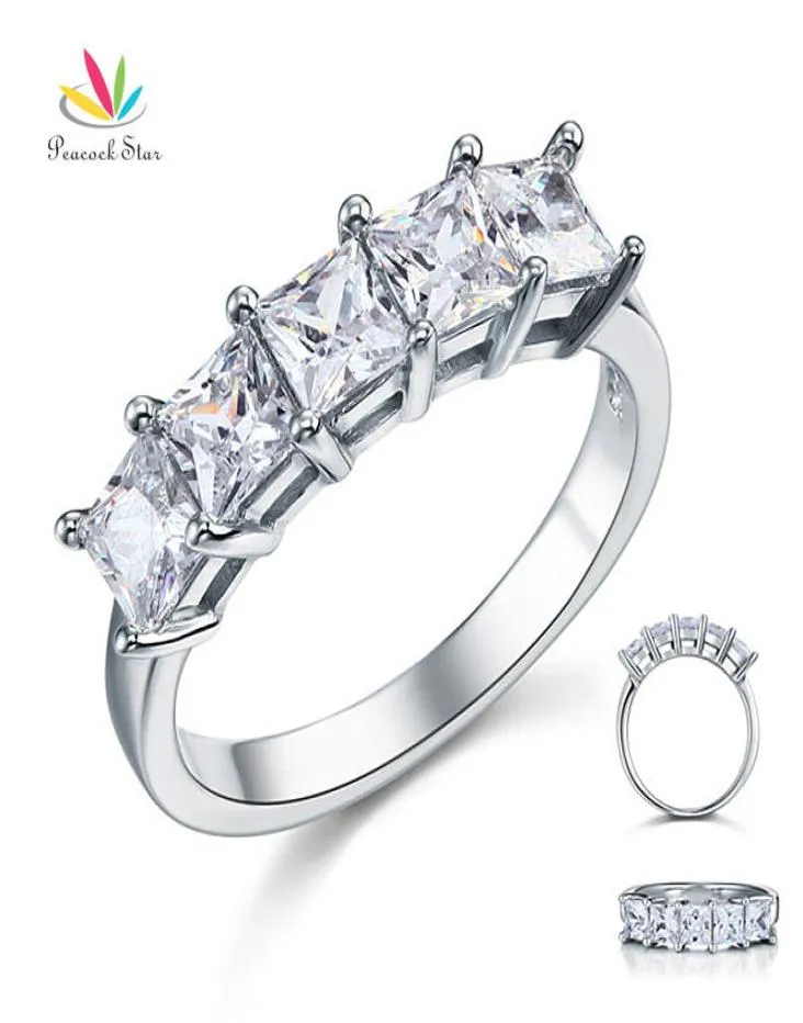 PAW Star Princess Cut Five Stones 125 CT Solid 925 Серебряный серебряный серебряный свадебный кольцо кольца CFR8072 2105067934840
