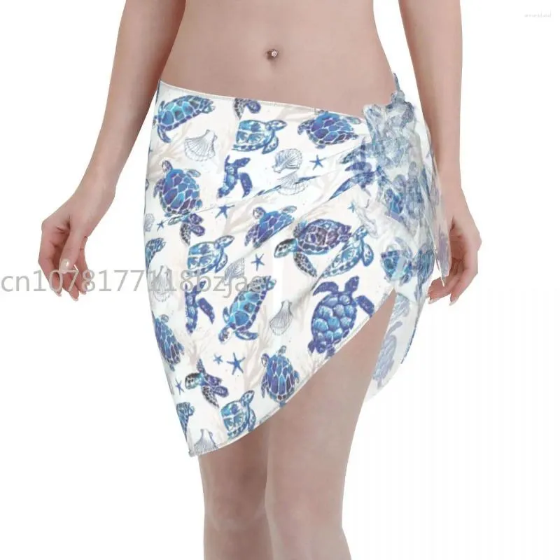 Sexy Women Chiffon Swimwear Pareo Ocean Mar Beach Coverning Up Wrap Sarong Scurt Turtle Dress Swimsuits Bikini Concampa