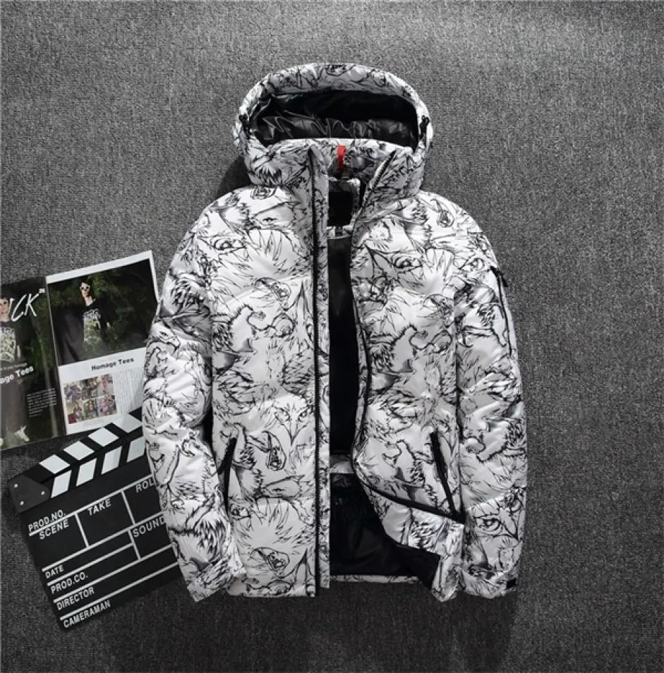 2020 inverno novo pato pato grosso de moda quente impressão casual jaqueta preta masculina magro com capuz casaco C10014562694