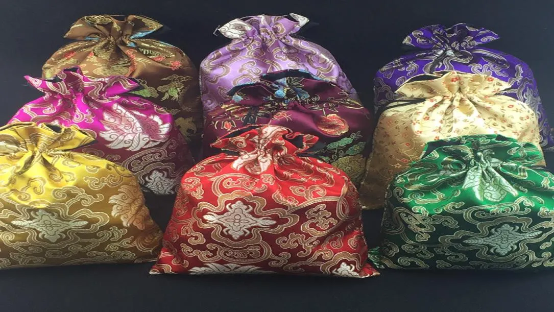 Luxury extra grande de brocado de seda chino bolsas de regalo joyas con cordón