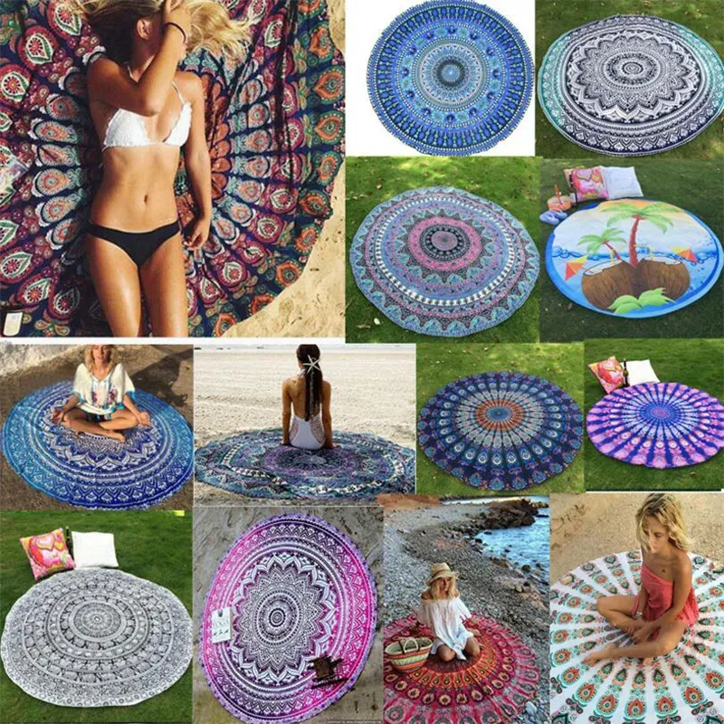 Chiffon Polyester 150cm Round Beach Towel Vacation Seaside Shawl Bath Towel Large Peacock tail printing Swimming Towel For Beach 240422