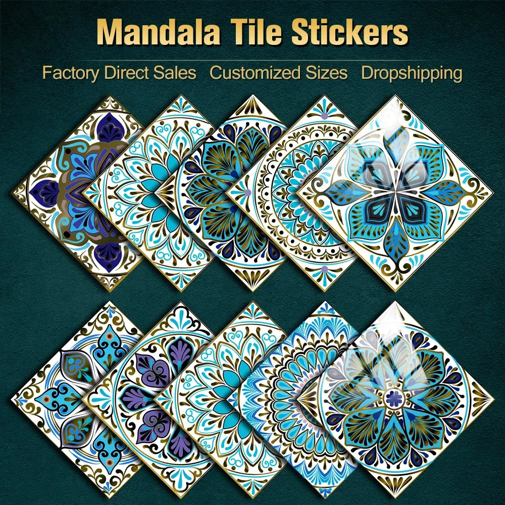 10pcsset Mandala Crystal Hard Film Płytki naklejki ścienne kuchnia łazienka szafa dekoracja sztuka mural wodoodporna pvc Dekal 240429