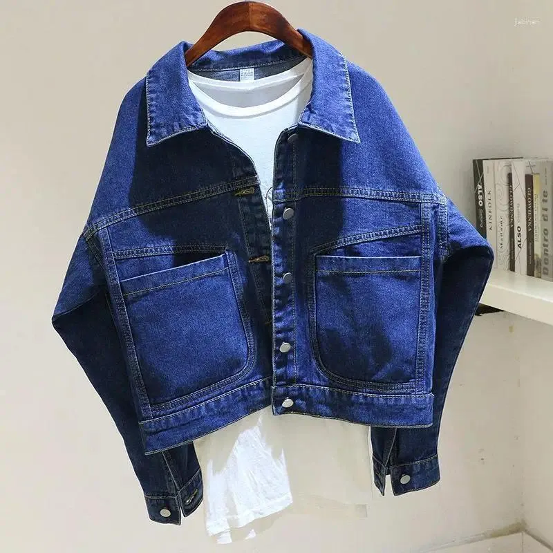 Kadın Ceketleri Vintage Kadınlar Kısa Denim Ceket Bahar Sonbahar Moda Büyük Cep Bekar Kesikli Kot Kotu Ceket Kadın Gevşek Out Giyim R574