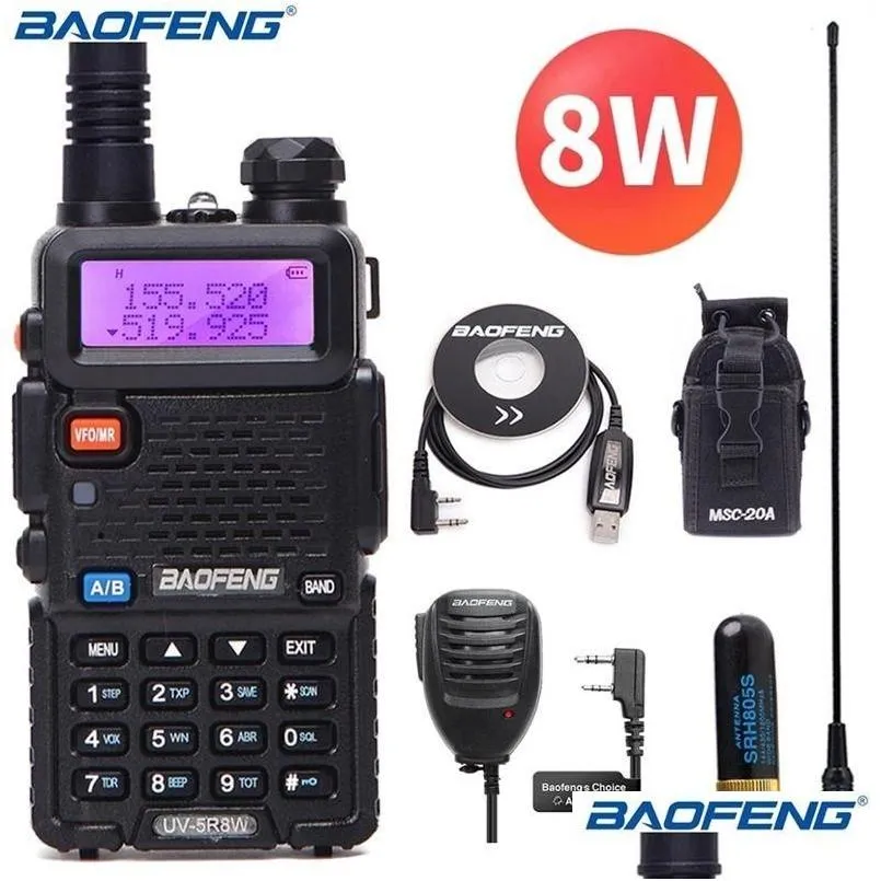 Walkie Talkie Baofeng UV-5R 8W High Powerf 10km VHF/UHF Long Range Two Way Radio CB Ham Pofung UV5R para caza 210817 Drop Dhobk