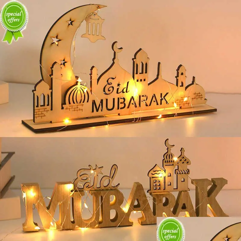 Autre événement Party fournit un nouvel Eid Mubarak Ornement en bois Ramadan Moon Star Letter Table Table pour la maison Pendant musulman islamique A otbgy