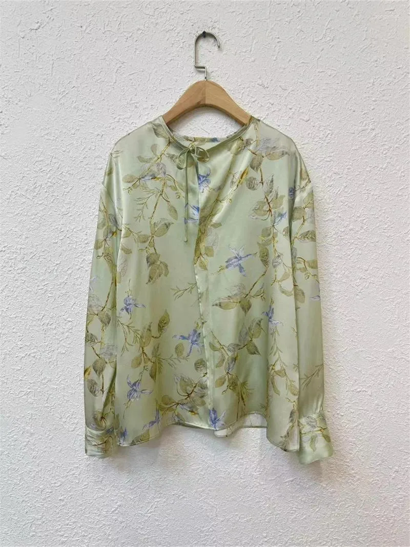 Blouses feminina Mulheres de seda Camisa de cetim estampa floral