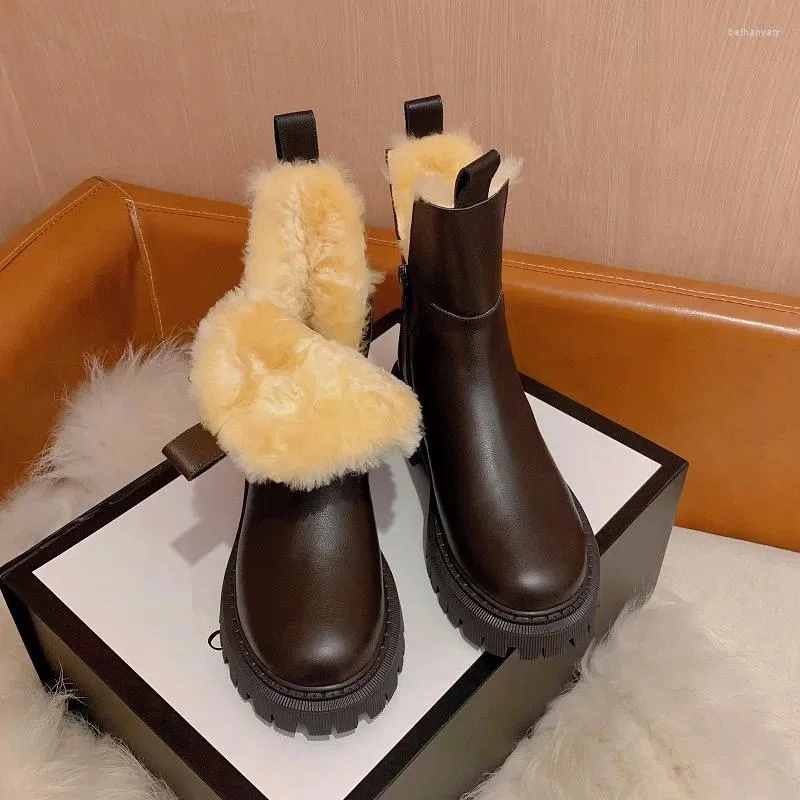 Bot ayak bileği içinde yün kürk orijinal deri kış kar bayanlar sıcak modern ayakkabı yan fermuarları artı boyut 42