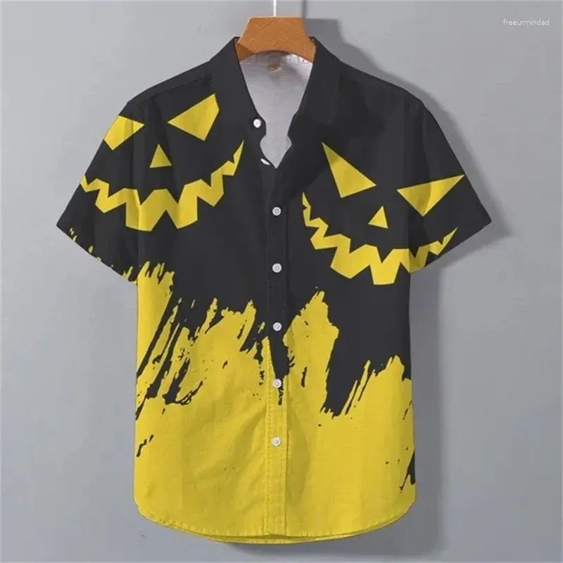 Mäns casual skjortor sommar 3d halloween tryck kort ärm mode stor cardigan smal montering skjorta t-shirt