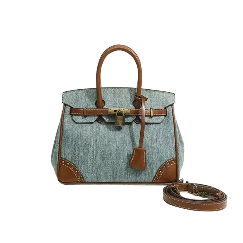 2024 Nieuwe dames dame sport buitendagpakketten tailletpacks casual mode patchwork zomer rhombus roostere slot handtas tas tasje jean denim sleutel klinknagel grootte 26x13x19cm