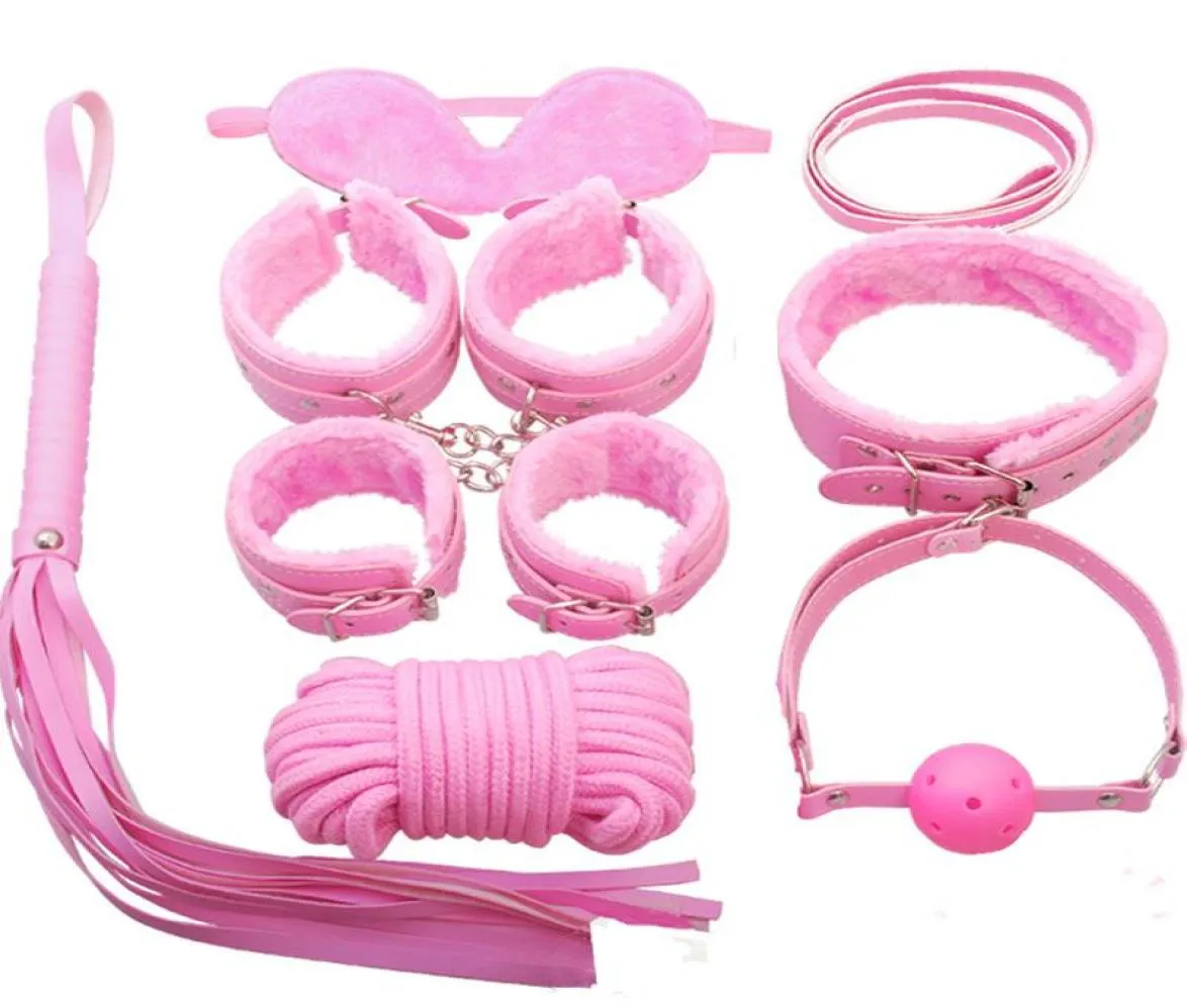 Bondage 7 PCs Definir Produto sexual Toys eróticos Adultos BDSM Tail Anal Handcuffs Brecha de mamilo CHEGO DE GAG CHEP para casais7663168