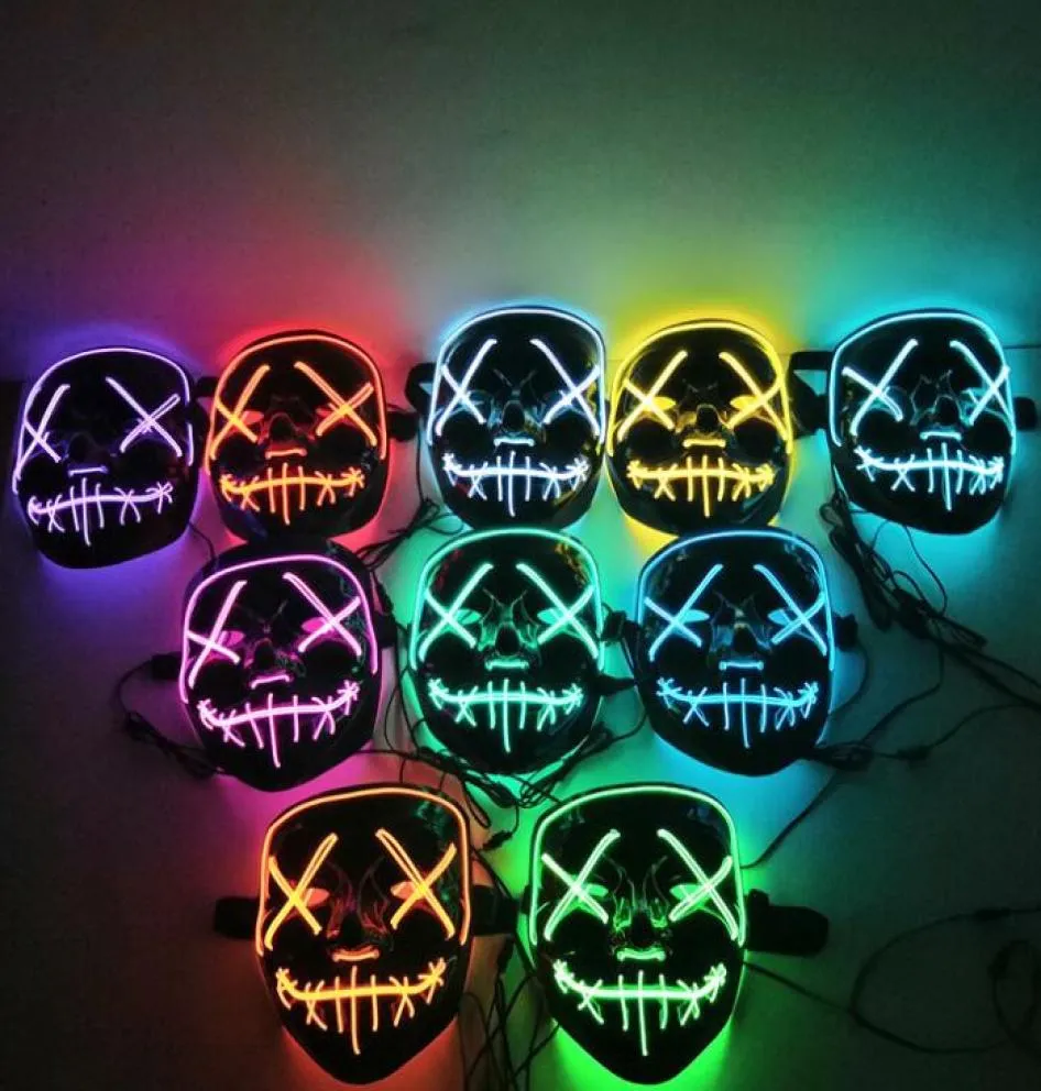 Halloween LED Masque brillant V Horror Ghost Mask Lighting El Wire DJ Bar Joker Face Guards Veil Costome Party Cosplay Masks GGA27482650340
