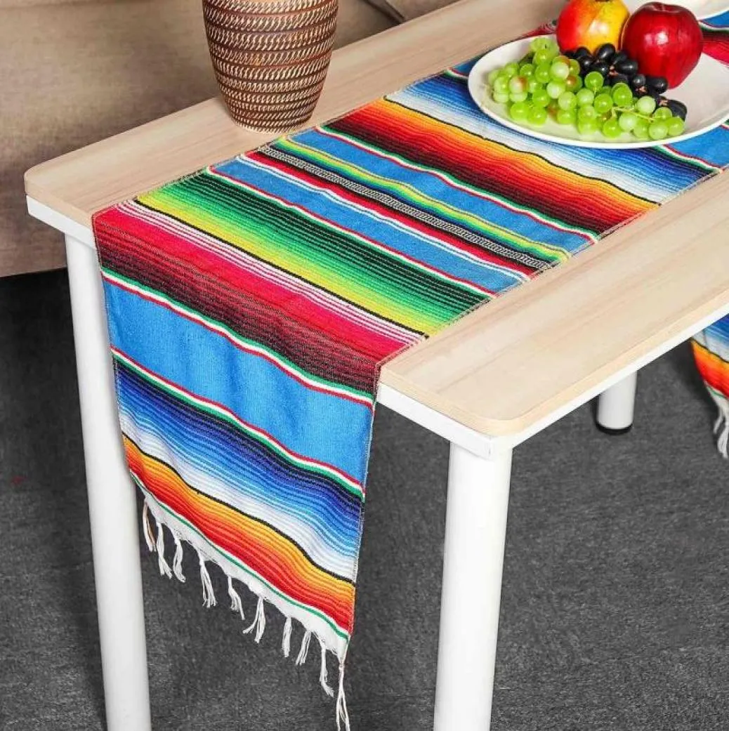 1cece Cotton Mexican Table Runner 213x35cm Rainbow Table Runners Party Serape Tablecloth DIY Wedding Party Domowe Dekor C01254110955043113