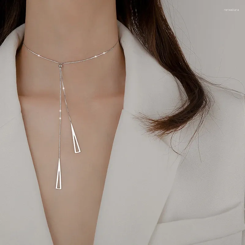 Zincirler 1 PCS uzunluğunda püskül kazak zinciri üçgen geometrik ayarlanabilir çekme kolye kolyesi y şekilli minimalist zarif mücevher hediyesi
