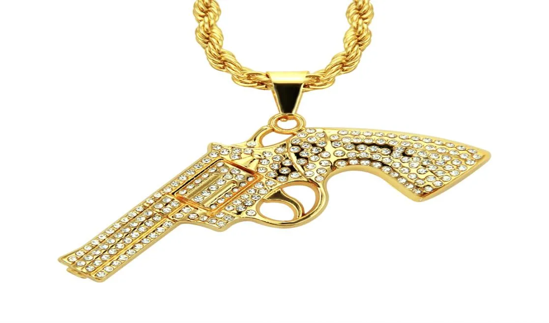 Collier de pistolet de pistolet hip hop pendentif en ruine glacé gold couleur charme bling bling bijoux long chain cubain 7952578