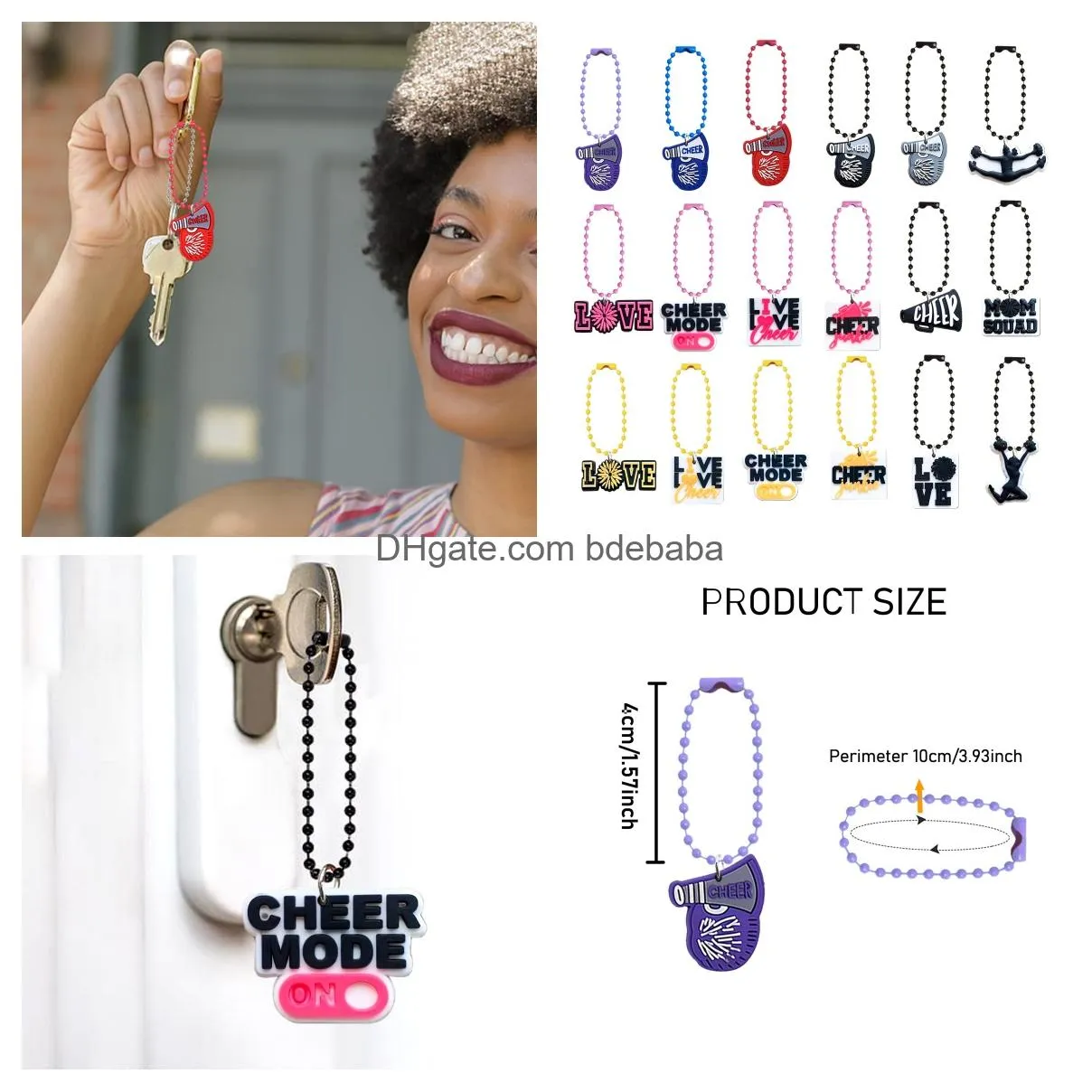 Innenarchitektur 18pcs Cheerleading Keychain Perlen Keychains MTI Color Charm Ring Hanging Chain Schmuckzubehör für Taschen gi otqjb