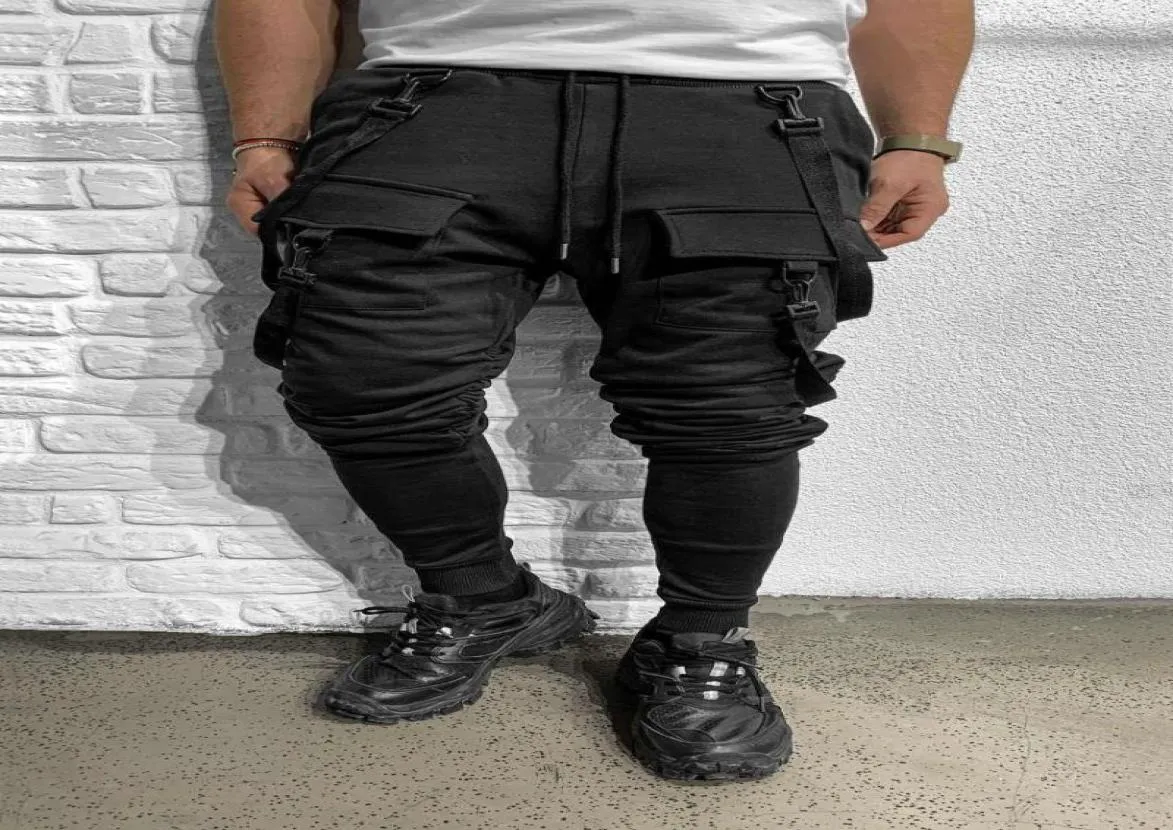 Men039s Pantalons masculins de style mode décontracté Pocket Bomber Pantalons de survêtement noir Colid Color Jogger pour Men7552284