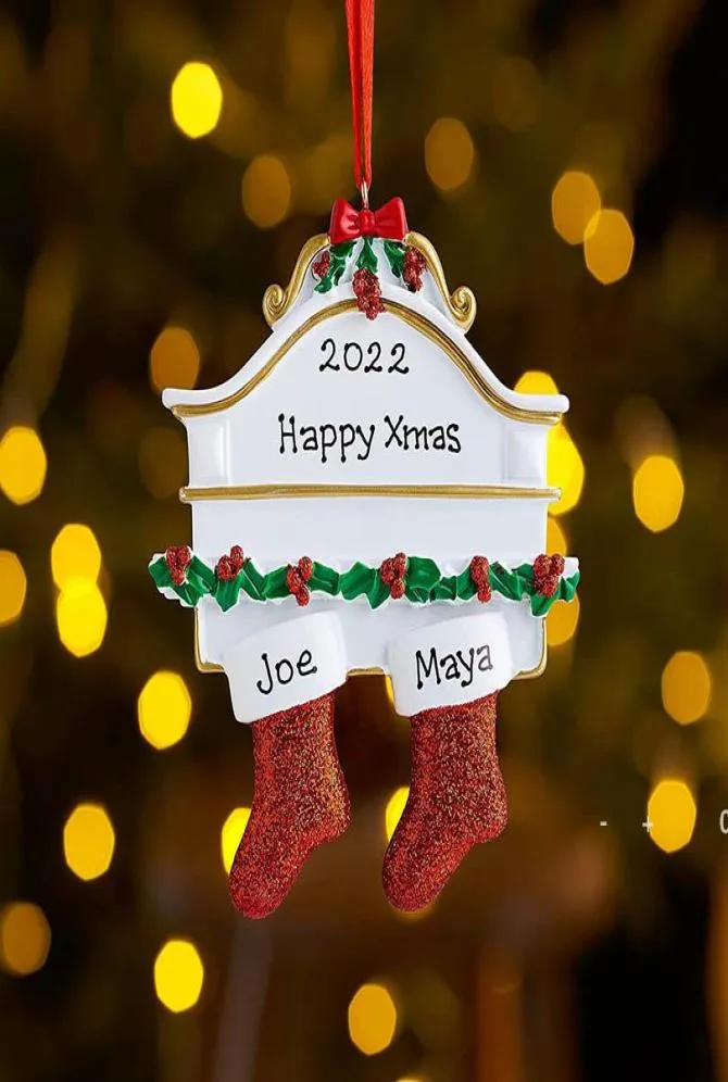 Resin Personnalisés chaussettes de bas Famille de 2 3 4 5 6 7 8 Ornement d'arbre de Noël décorations créatives Pendants FWE100613693819