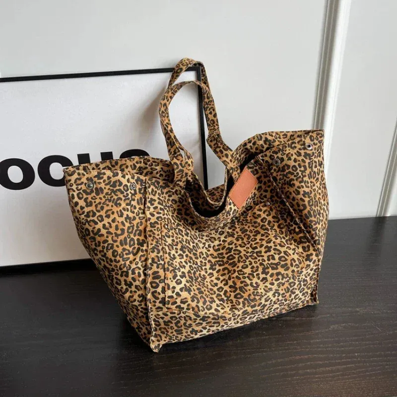 Korean Fashion Leopard Design Big Shoulder Bag For Women Spacious 