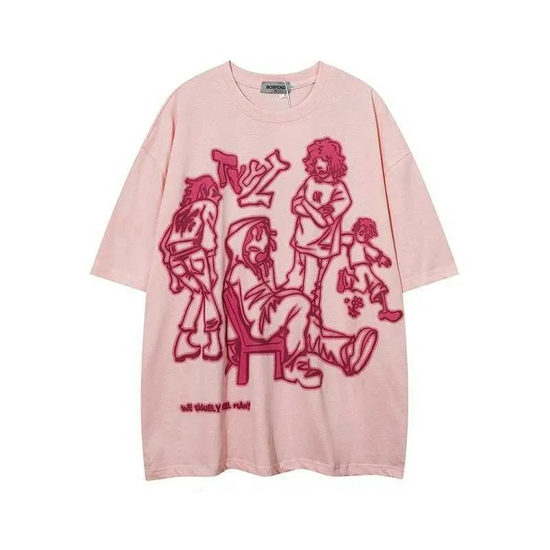 Camisetas masculinas y2k hip hop figura impressa camiseta maré jogo imprimido tops grandes de grandes dimensões
