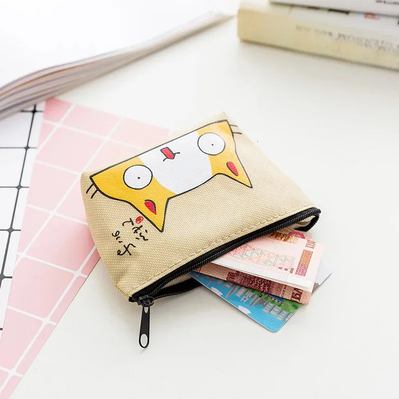 Kawaii Cartoon Canvas Coin Bags Purse Small Floral Clutch for Women Change Purses Kids ID Credit Card Holder 240428