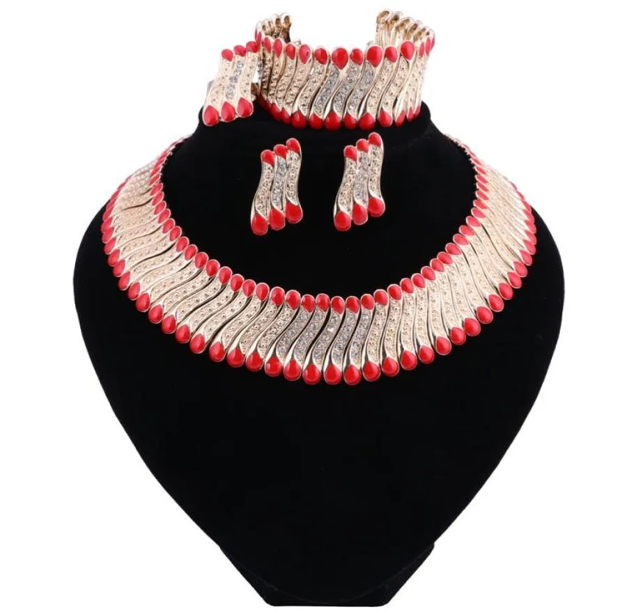 Mariage de mode Dubaï Afrique Nigeria Bijoux africain Ensemble Collier rouge Boucles d'oreilles Bracelet Ring Bridal Jewelry Set1849752