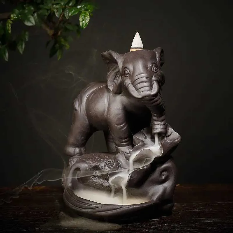 Lampes à parfum Backflow Brûler encens Elephant God Emblem Propice and Success céramique Cône Cone enceneur Brûère Home Decor sans encens T240505